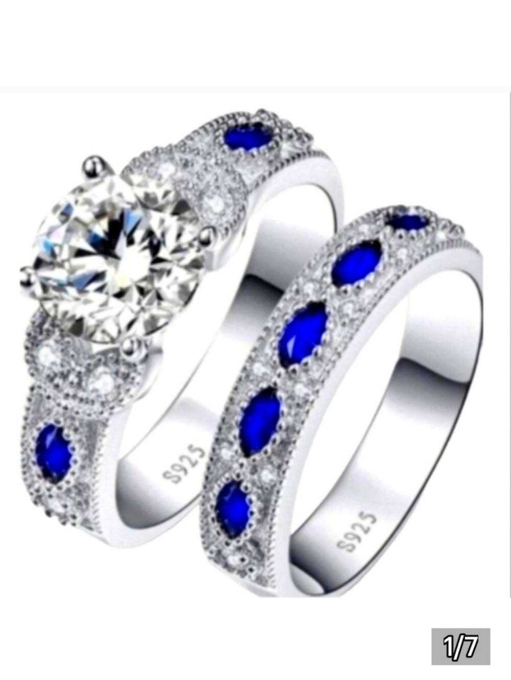 NWT 925 Sterling Silver Bridal Set/ Cocktail CZ & Created Sapphire